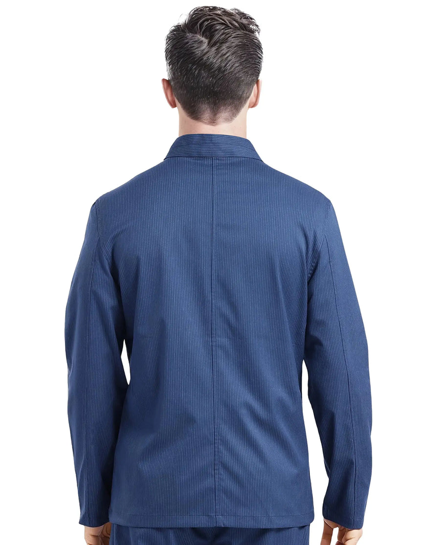 Rare Rabbit Men's Glewt Dark Teal Polyester Blend Striped Print Regular Fit Full Sleeve Mandarin Collar Jacket