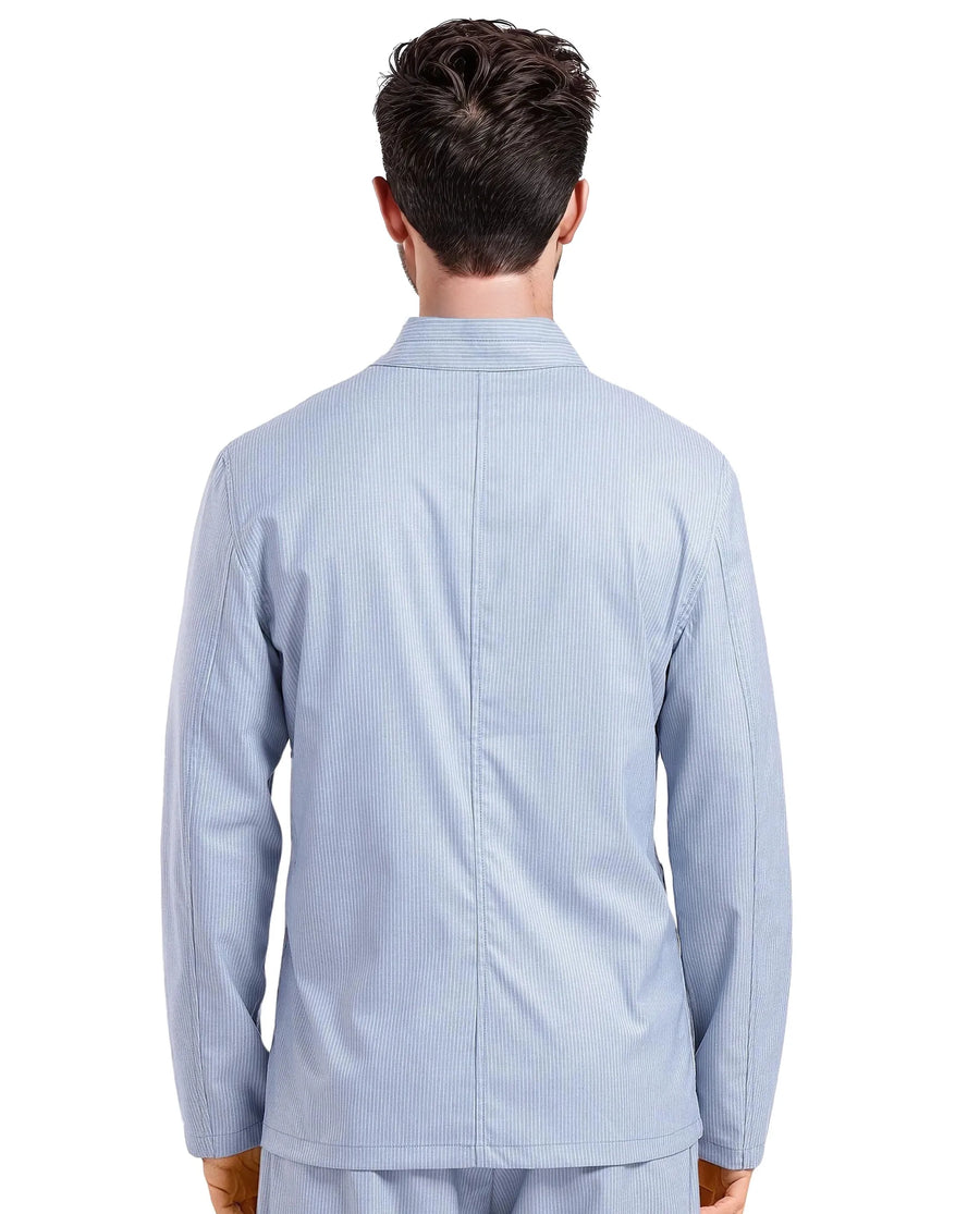 Rare Rabbit Men's Glewt Pastel Blue Striped Print Regular Fit Full Sleeve Spread Collar Jacket