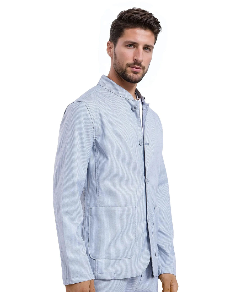 Rare Rabbit Men's Glewt Pastel Blue Striped Print Regular Fit Full Sleeve Spread Collar Jacket