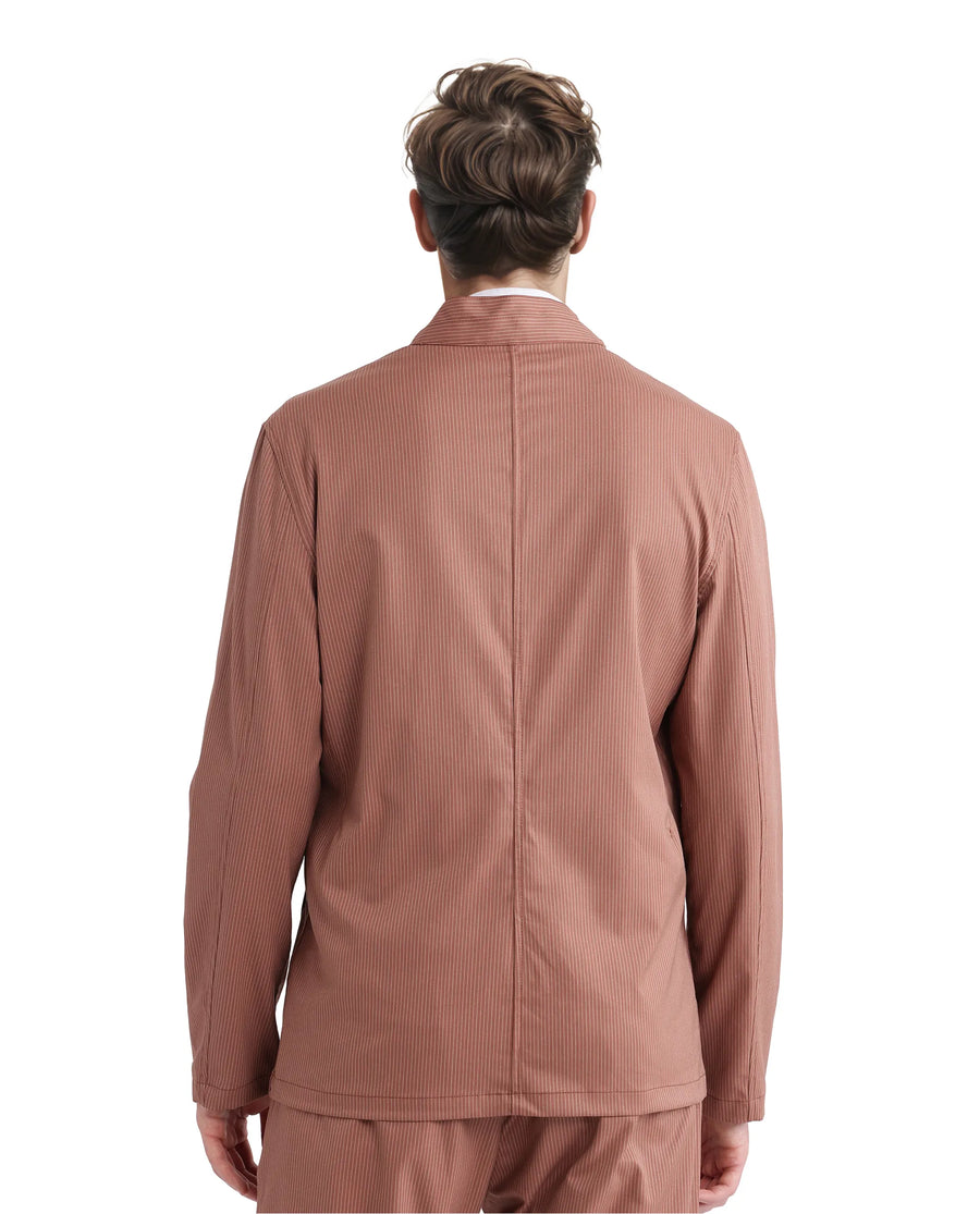 Rare Rabbit Men's Glewt Rust Striped Print Regular Fit Full Sleeve Spread Collar Jacket