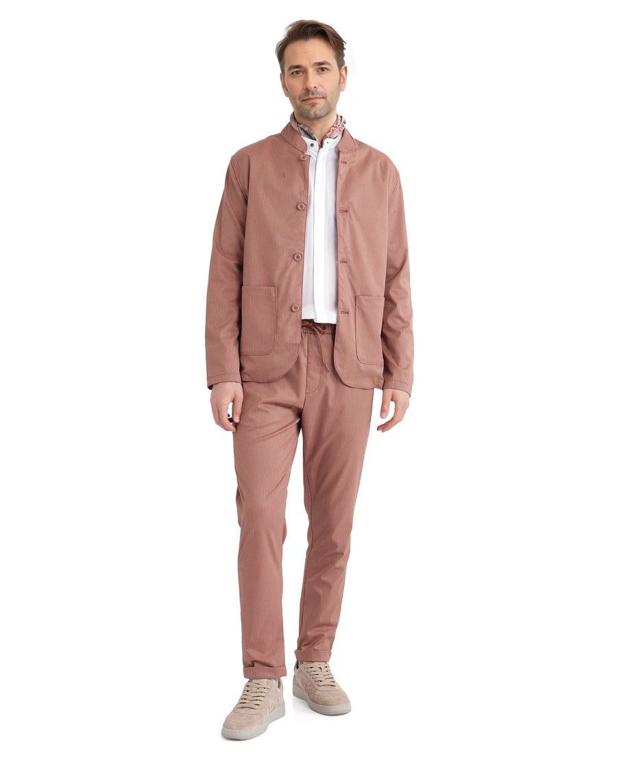 Rare Rabbit Men's Glewt Rust Striped Print Regular Fit Full Sleeve Spread Collar Jacket