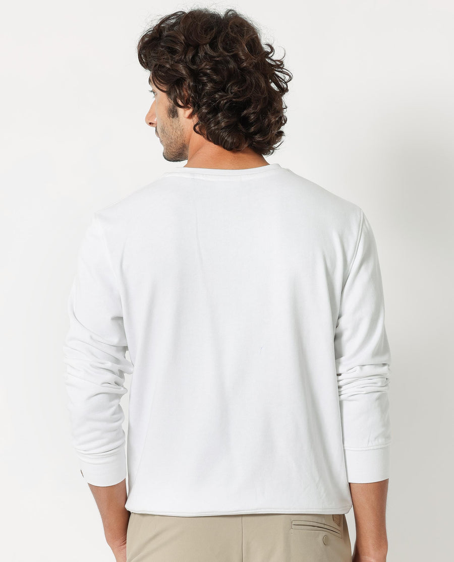 Rare Rabbit Men's Glitch White Cotton Plain Regular Fit Full Sleeve Crew Neck Sweatshirt