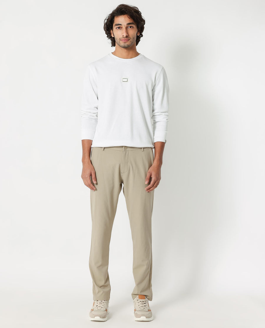 Rare Rabbit Men's Glitch White Cotton Plain Regular Fit Full Sleeve Crew Neck Sweatshirt