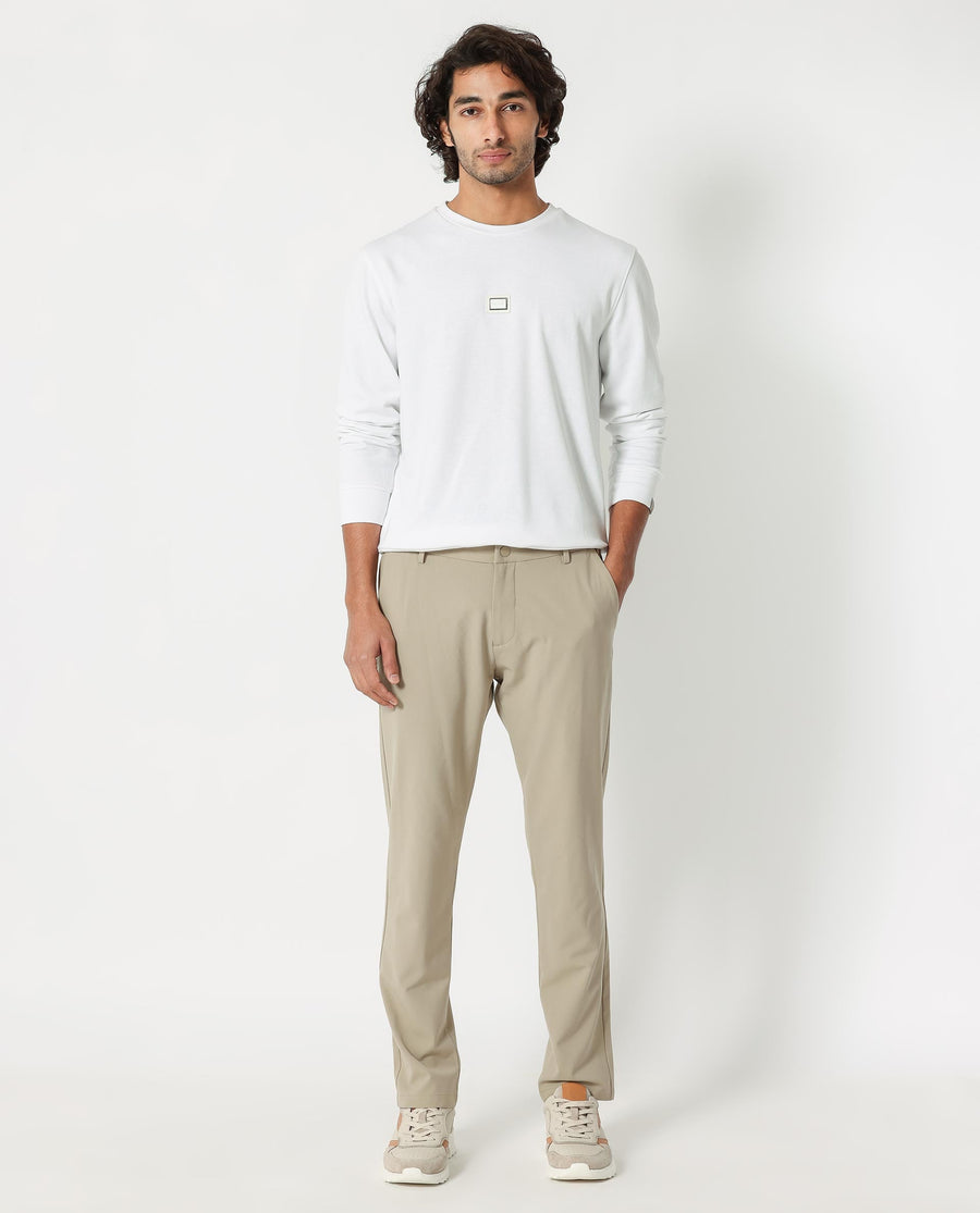 Rare Rabbit Men's Glitch White Cotton Plain Regular Fit Full Sleeve Crew Neck Sweatshirt