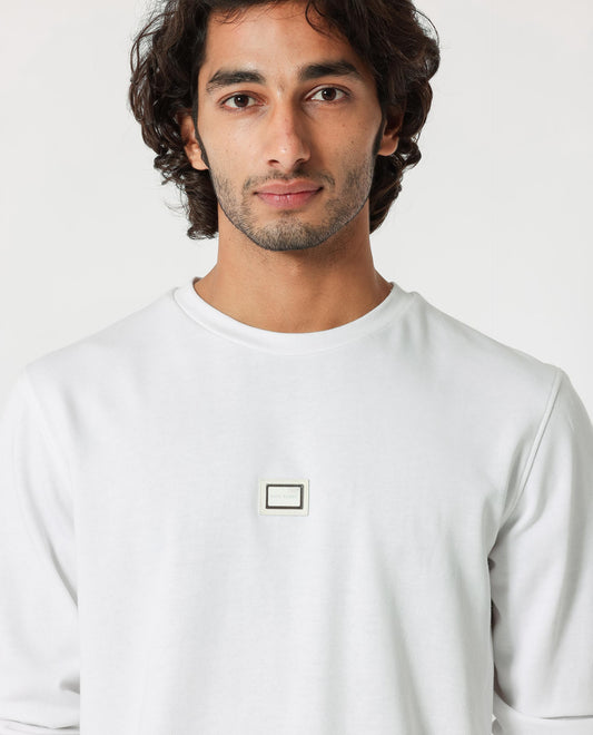 Rare Rabbit Men's Glitch White Cotton Plain Regular Fit Full Sleeve Crew Neck Sweatshirt