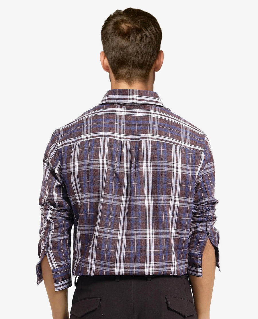 Rare Rabbit Men's Golk Brown Cotton Checked Print Regular Fit Full Sleeve Collared Shirt