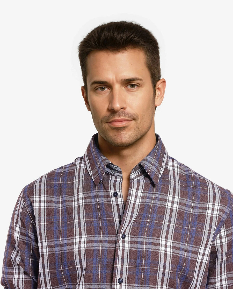 Rare Rabbit Men's Golk Brown Cotton Checked Print Regular Fit Full Sleeve Collared Shirt