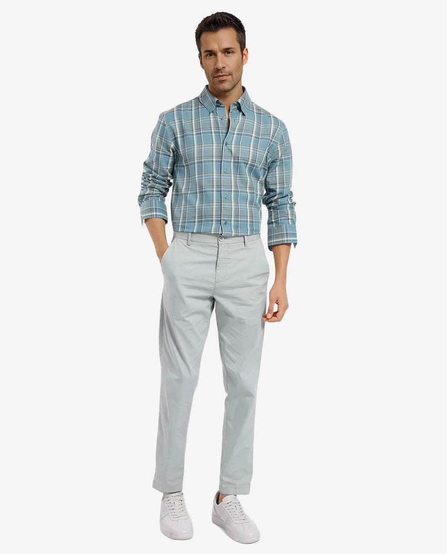 Rare Rabbit Men's Golk Turq Cotton Checked Print Regular Fit Full Sleeve Collared Shirt