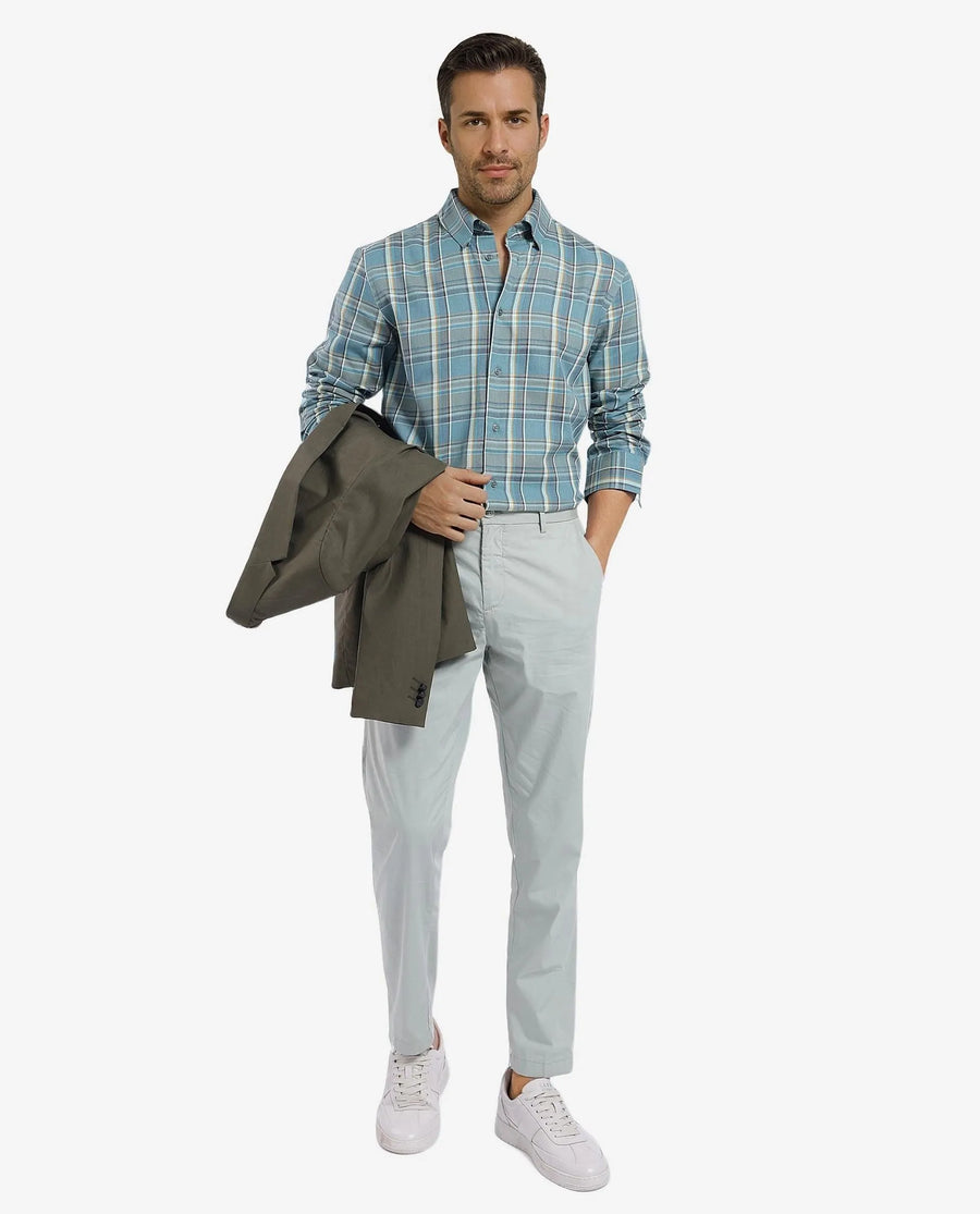 Rare Rabbit Men's Golk Turq Cotton Checked Print Regular Fit Full Sleeve Collared Shirt