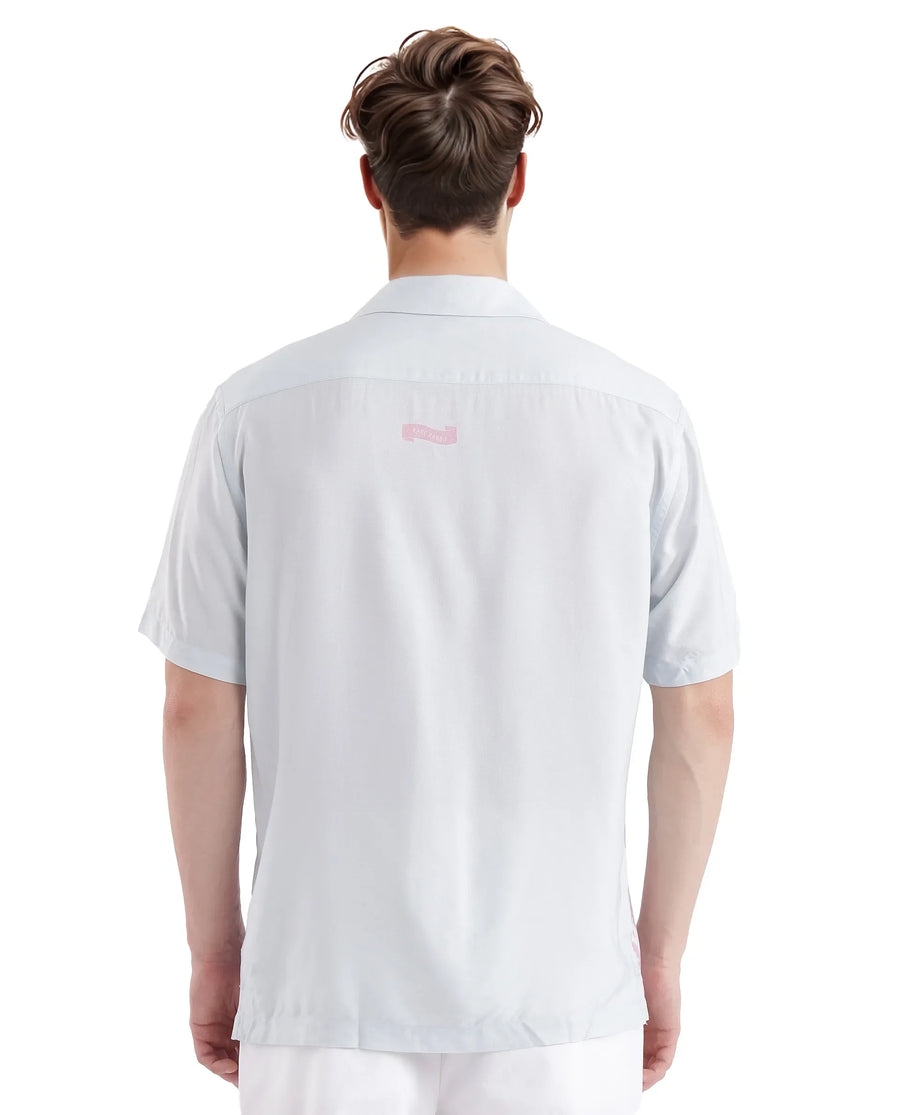 Rare Rabbit Men's Gome Light Blue Cotton Printed Boxy Fit Half Sleeve Cuban Collar Shirt
