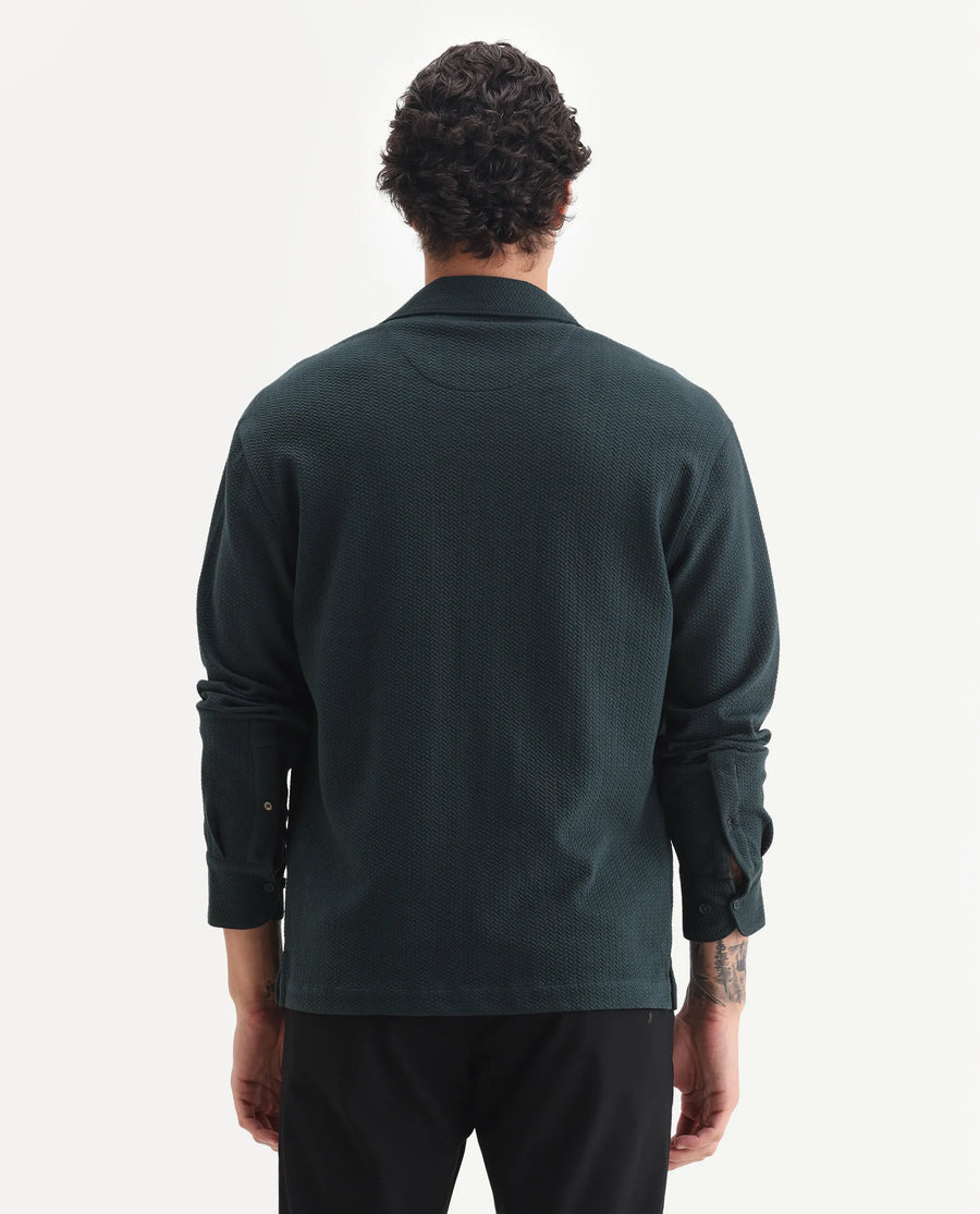 Rare Rabbit Men's Gomi Dark Green Cotton Blend Fabric Full Sleeve Regular Fit Textured Shirt