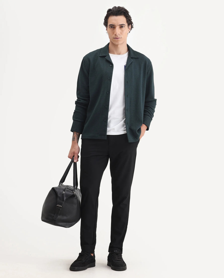 Rare Rabbit Men's Gomi Dark Green Cotton Blend Fabric Full Sleeve Regular Fit Textured Shirt