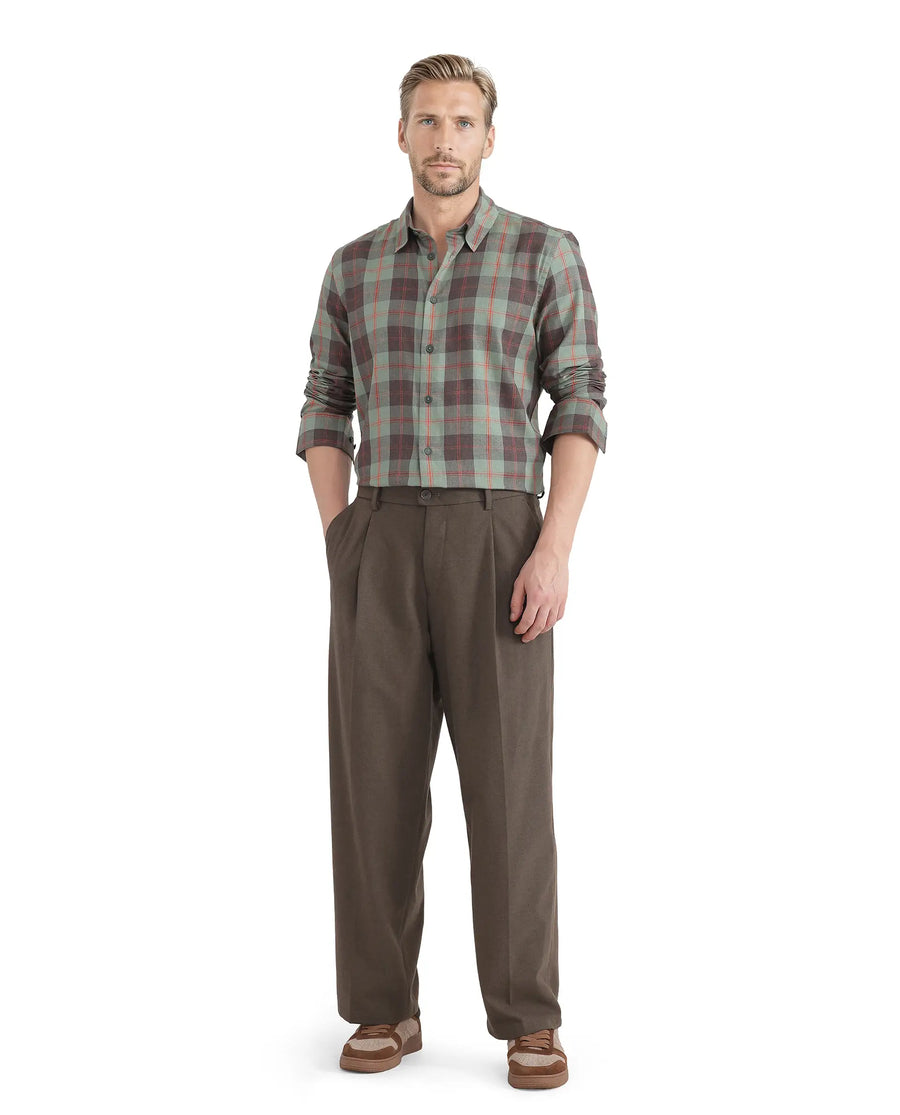 Rare Rabbit Men's Gory Dark Olive Cotton Checked Print Regular Fit Full Sleeve Collared Shirt