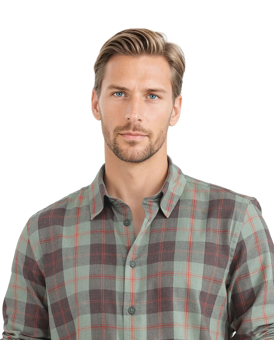 Rare Rabbit Men's Gory Dark Olive Cotton Checked Print Regular Fit Full Sleeve Collared Shirt