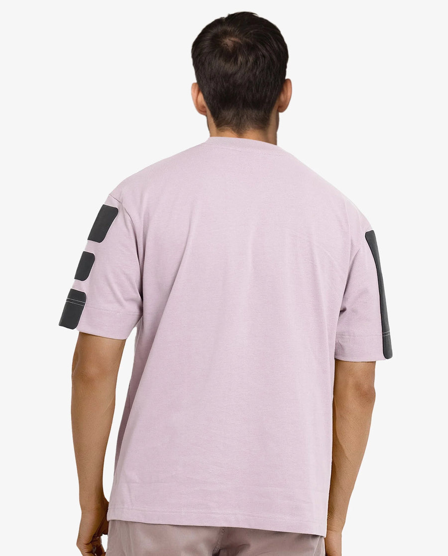 Rare Rabbit Men's Goss Lilac Cotton Graphic Print Oversized Fit Half Sleeve Crew Neck T-Shirt