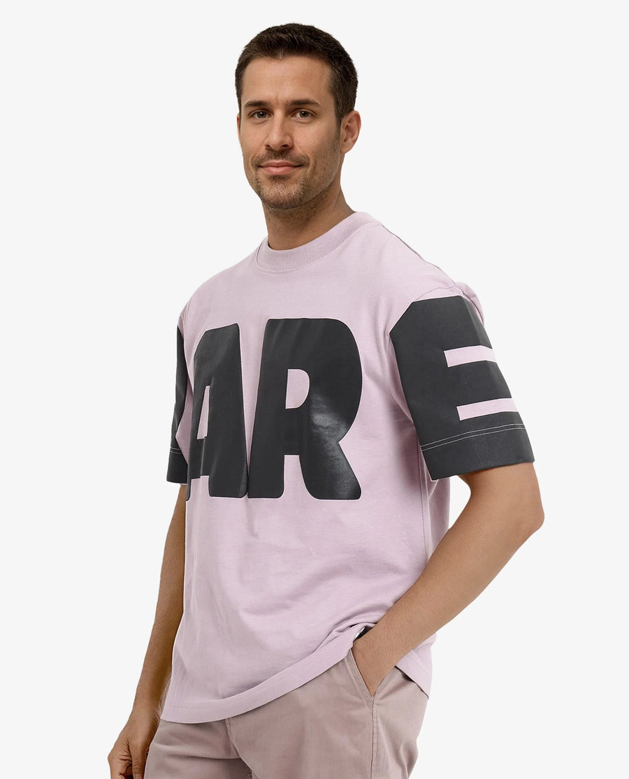 Rare Rabbit Men's Goss Lilac Cotton Graphic Print Oversized Fit Half Sleeve Crew Neck T-Shirt