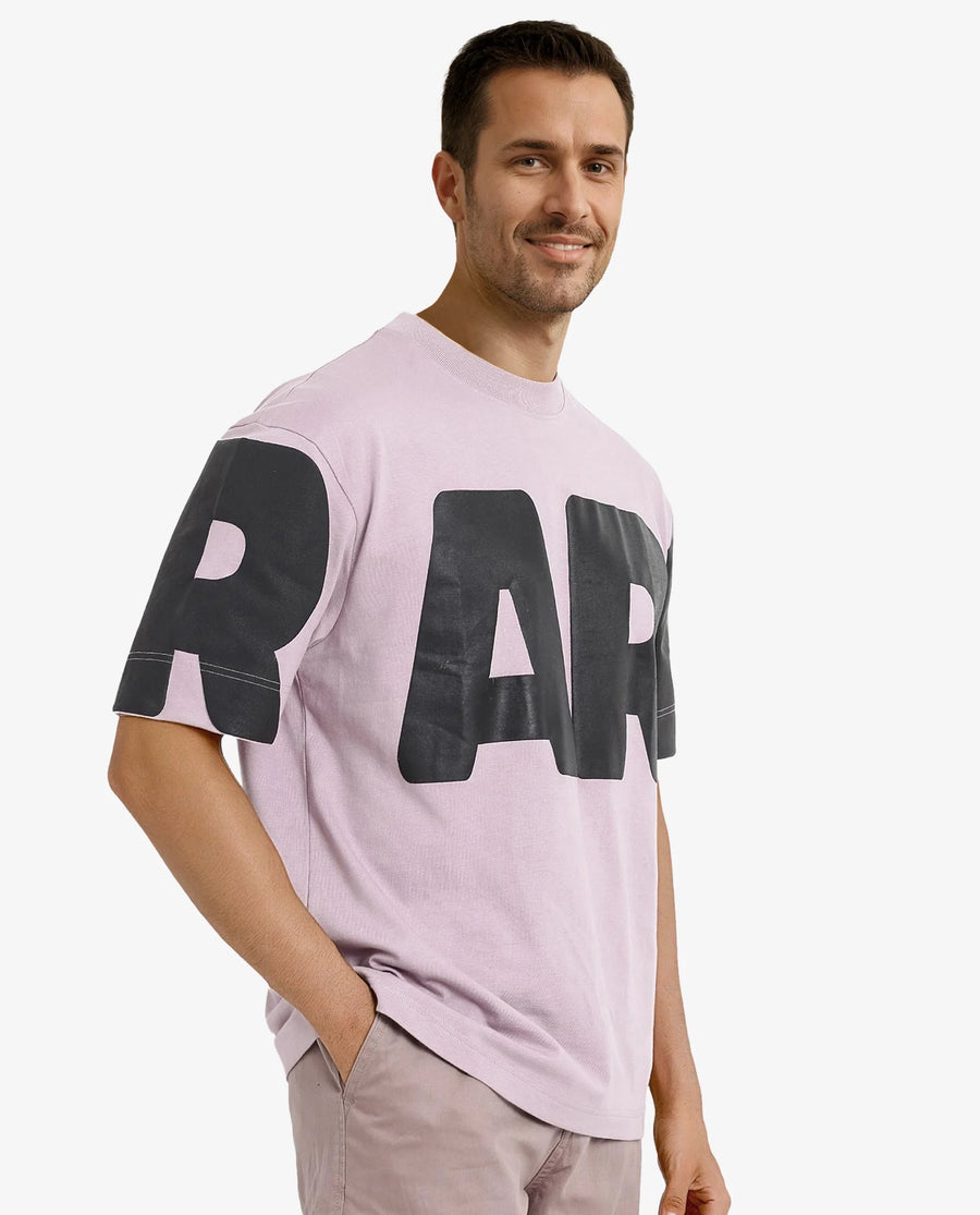Rare Rabbit Men's Goss Lilac Cotton Graphic Print Oversized Fit Half Sleeve Crew Neck T-Shirt