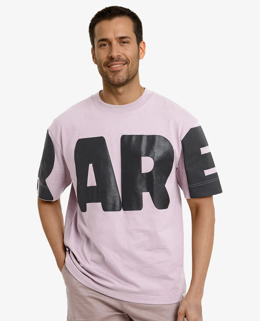 Rare Rabbit Men's Goss Lilac Cotton Graphic Print Oversized Fit Half Sleeve Crew Neck T-Shirt