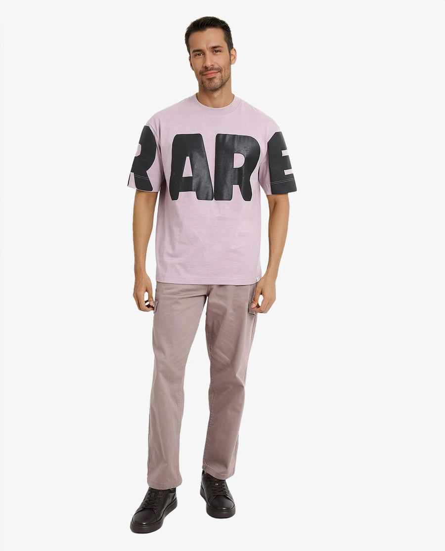 Rare Rabbit Men's Goss Lilac Cotton Graphic Print Oversized Fit Half Sleeve Crew Neck T-Shirt