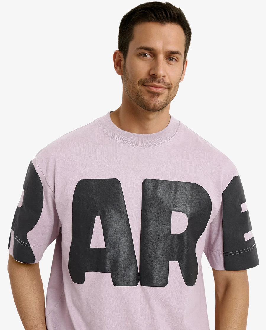 Rare Rabbit Men's Goss Lilac Cotton Graphic Print Oversized Fit Half Sleeve Crew Neck T-Shirt