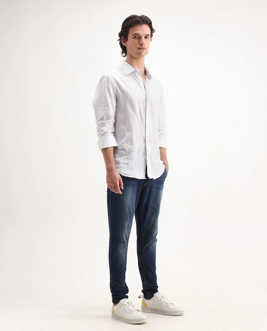 Rare Rabbit Men's Gracia Blue Cotton Plain Hawk Slim Fit Jeans