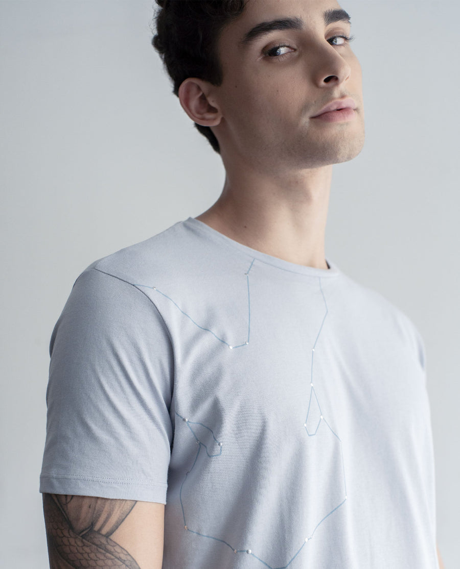 Rare Rabbit Men's Graph Blue Cotton Graphic Print Slim Fit Half Sleeve Crew Neck T-Shirt