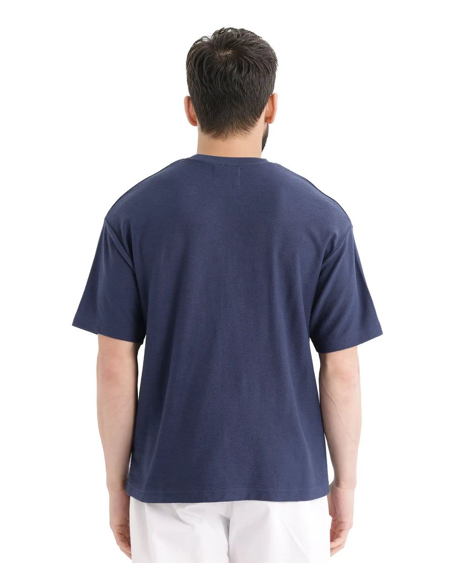 Rare Rabbit Men's Graw Navy Cotton Hd Print Oversized Fit Half Sleeve Crew Neck T-Shirt