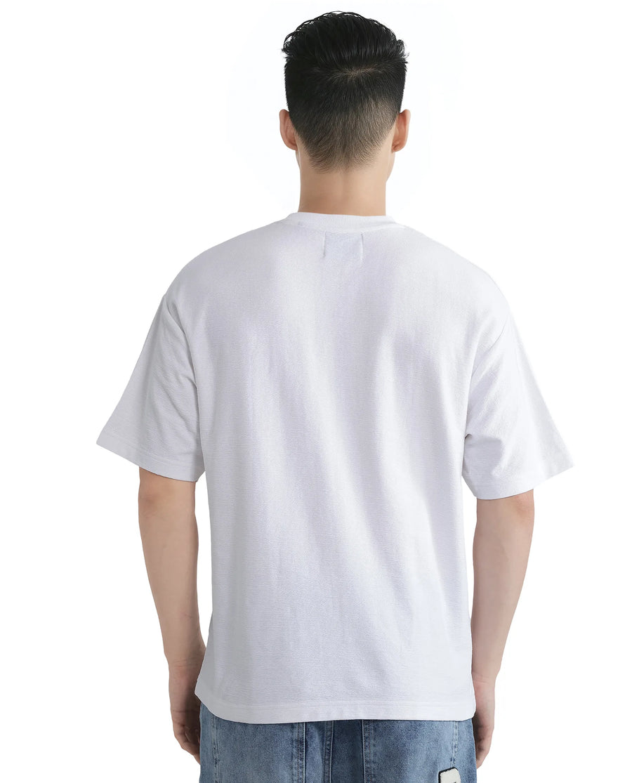 Rare Rabbit Men's Graw White Cotton Hd Print Oversized Fit Half Sleeve Crew Neck T-Shirt
