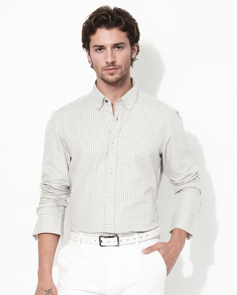 Rare Rabbit Men's Grino Grey Cotton Checked Print Regular Fit Full Sleeve Collared Shirt