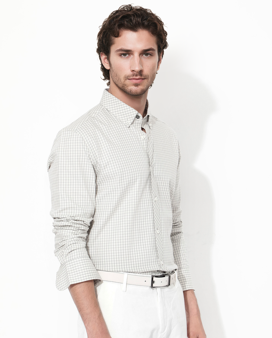 Rare Rabbit Men's Grino Grey Cotton Checked Print Regular Fit Full Sleeve Collared Shirt