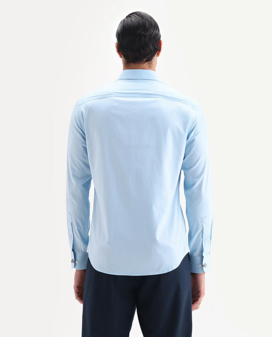 Rare Rabbit Men's Grol Blue Cotton Blend Fabric Collared Neck Regular Fit Striped Shirt