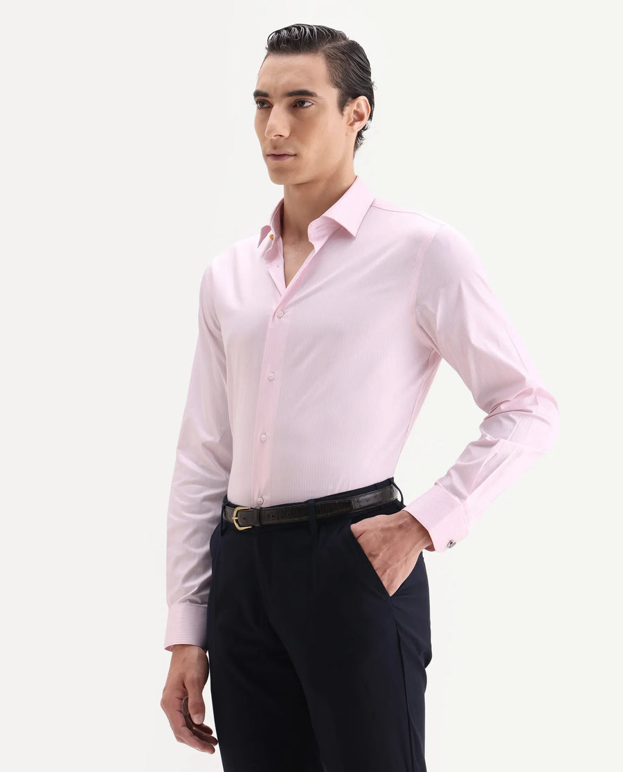 Rare Rabbit Men's Grol Pink Cotton Blend Fabric Collared Neck Regular Fit Striped Shirt