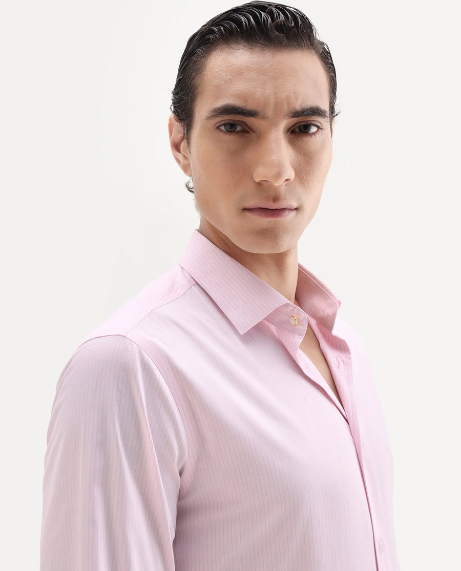 Rare Rabbit Men's Grol Pink Cotton Blend Fabric Collared Neck Regular Fit Striped Shirt