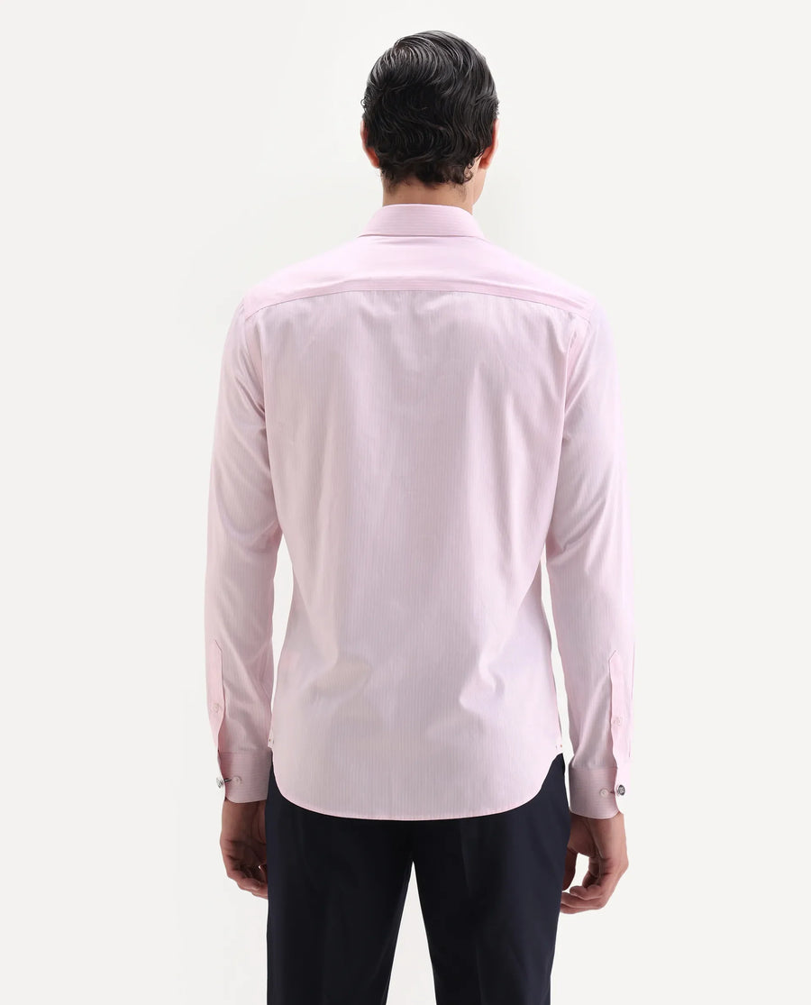 Rare Rabbit Men's Grol Pink Cotton Blend Fabric Collared Neck Regular Fit Striped Shirt
