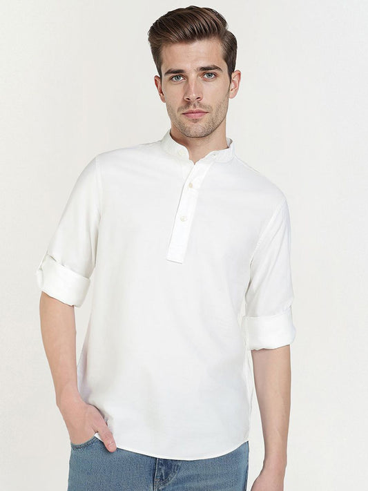 GANT Men Relaxed Fit Solid Mandarin Collar Cotton Casual Shirt