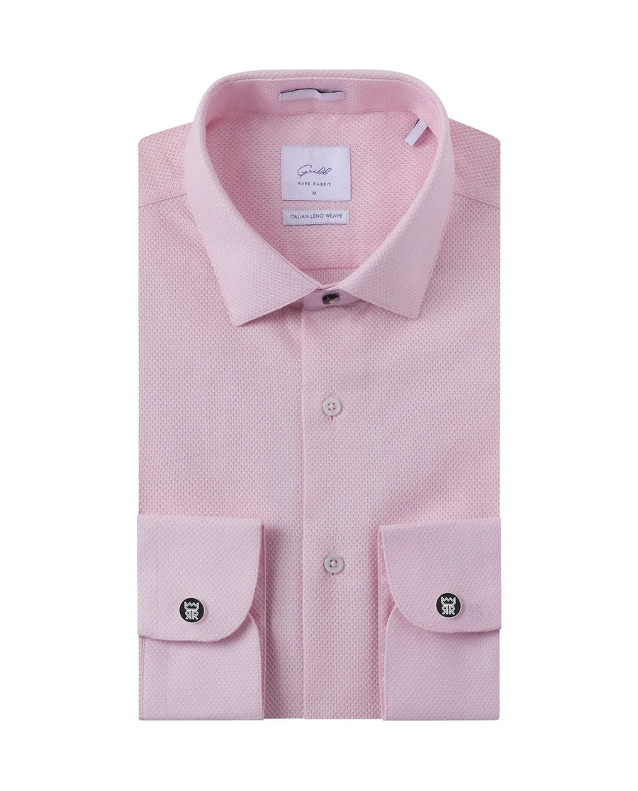 Rare Rabbit Men's Astron Pastel Pink Cotton Textured Regular Fit Full Sleeve Collared Shirt