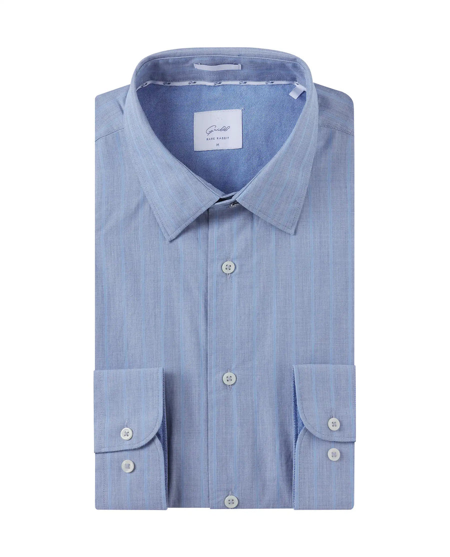 Rare Rabbit Men's Charl Light Blue Cotton Striped Print Regular Fit Full Sleeve Collared Shirt