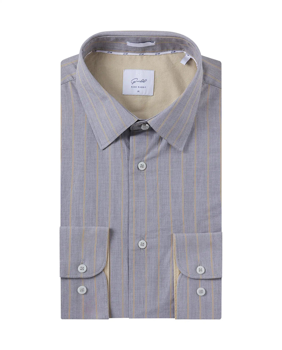 Rare Rabbit Men's Charl Beige Cotton Striped Print Regular Fit Full Sleeve Collared Shirt