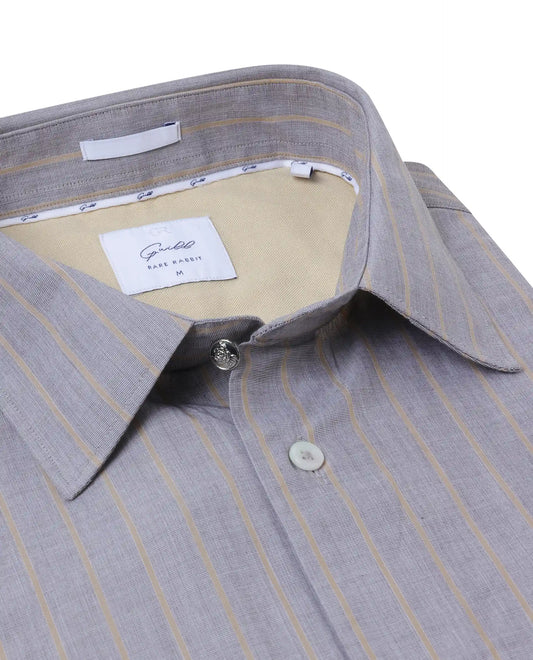Rare Rabbit Men's Charl Beige Cotton Striped Print Regular Fit Full Sleeve Collared Shirt