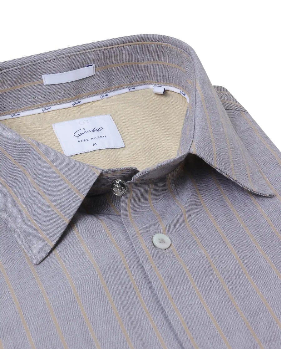 Rare Rabbit Men's Charl Beige Cotton Striped Print Regular Fit Full Sleeve Collared Shirt