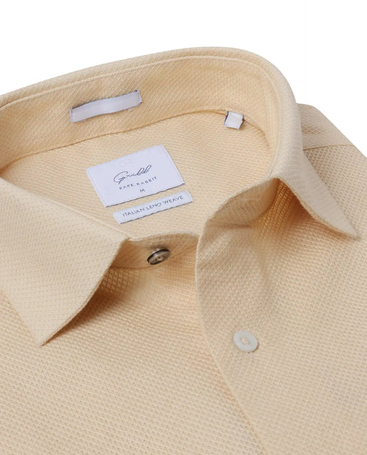 Rare Rabbit Men's Astron Pastel Yellow Cotton Textured Regular Fit Full Sleeve Collared Shirt