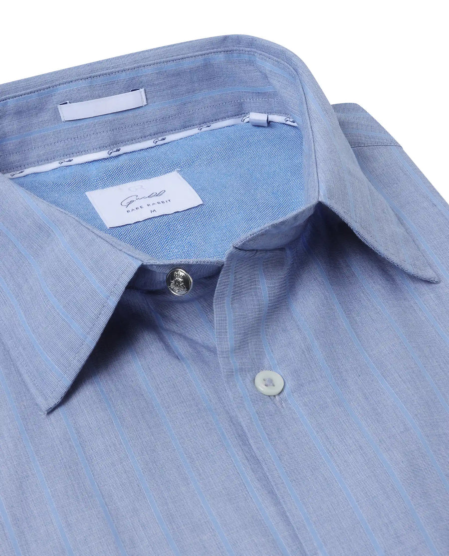 Rare Rabbit Men's Charl Light Blue Cotton Striped Print Regular Fit Full Sleeve Collared Shirt