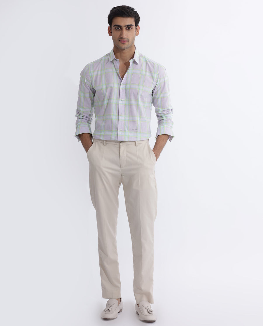 Rare Rabbit Men's Gull Purple Cotton Checked Print Regular Fit Full Sleeve Collared Shirt