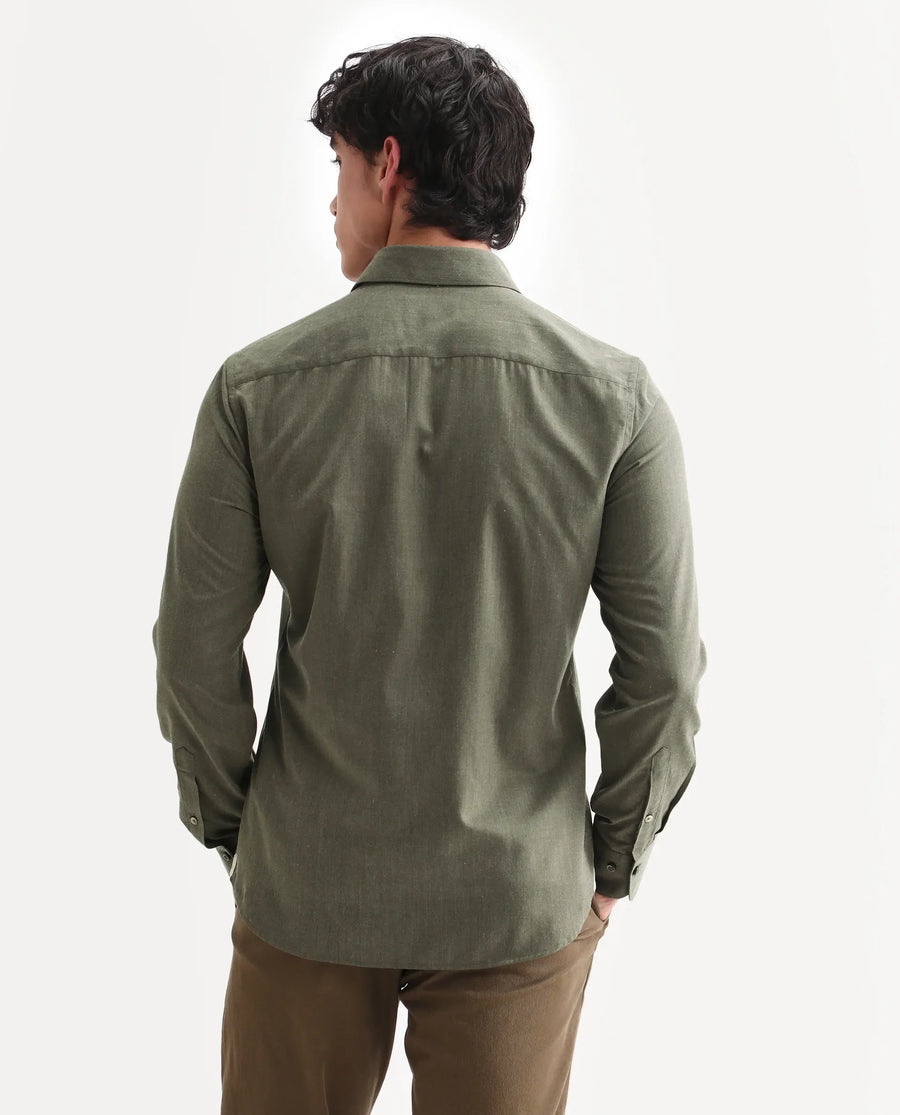 Rare Rabbit Men's Gunjo 25 Dusky Green Polyester Plain Regular Fit Full Sleeve Collared Shirt