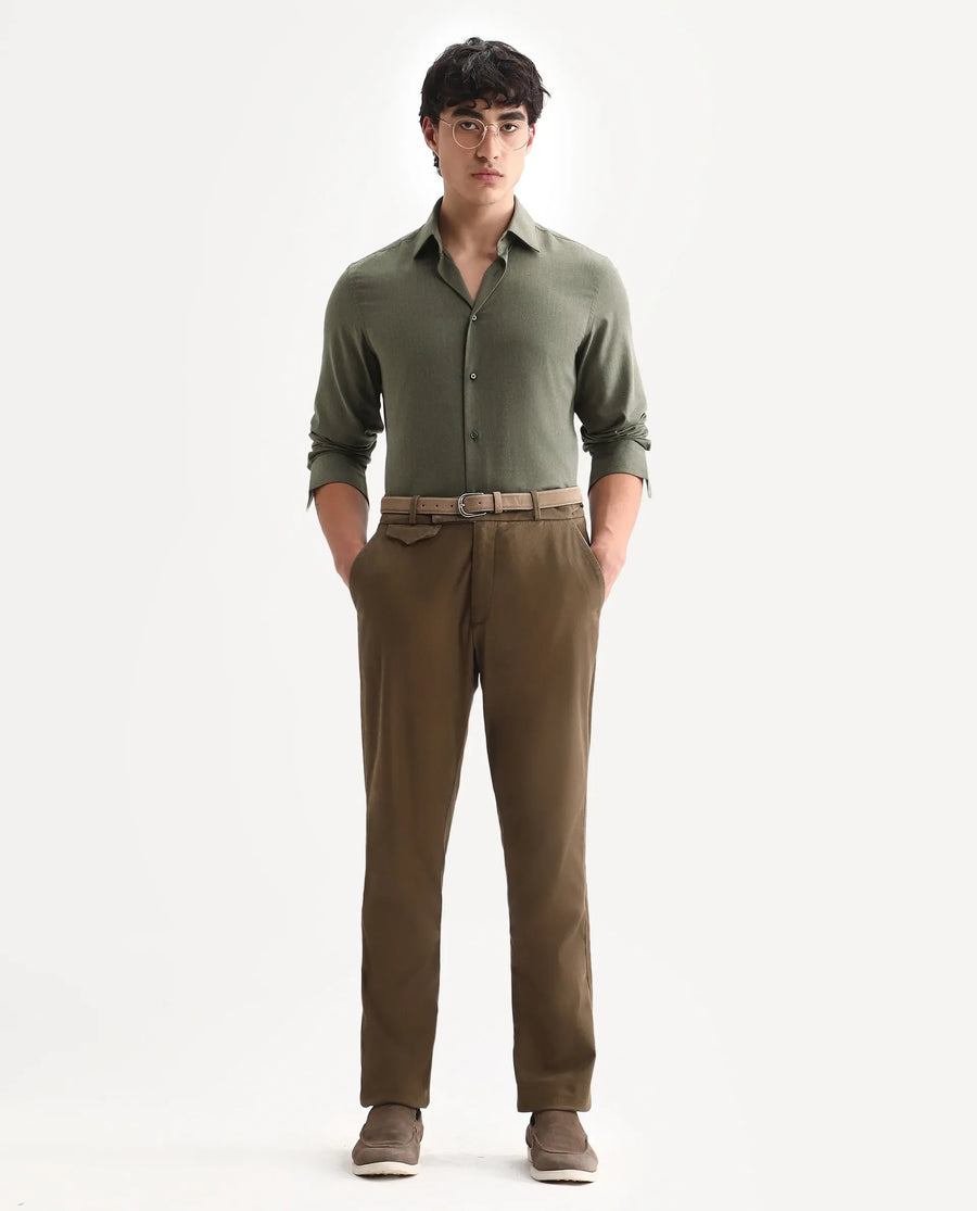 Rare Rabbit Men's Gunjo 25 Dusky Green Polyester Plain Regular Fit Full Sleeve Collared Shirt