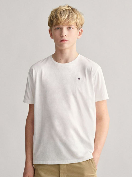 GANT Boys Pure Cotton Solid Regular Fit Shield T-Shirt