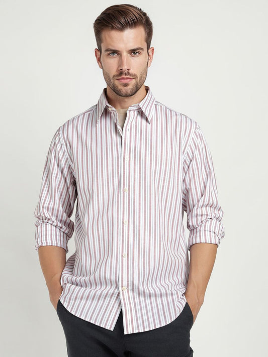 GANT Men Relaxed Fit Vertical Striped Spread Collar Pure Cotton Casual Shirt