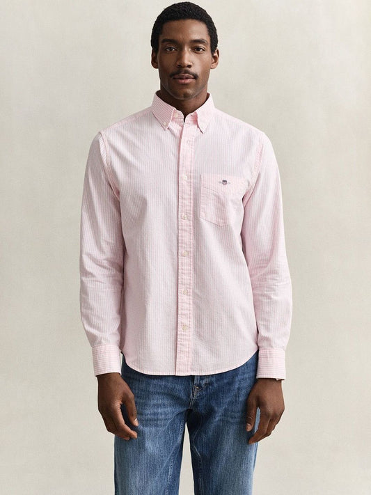 Gant Men Pink Striped Regular Fit Classic Oxford Shirt