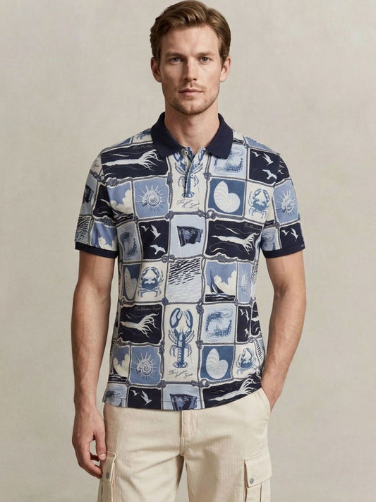 Gant Men Blue Printed Regular Fit Pure Cotton Polo T-Shirt