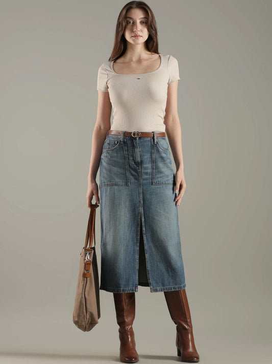 Tommy Hilfiger Cotton Straight Mid-Rise Midi Skirts